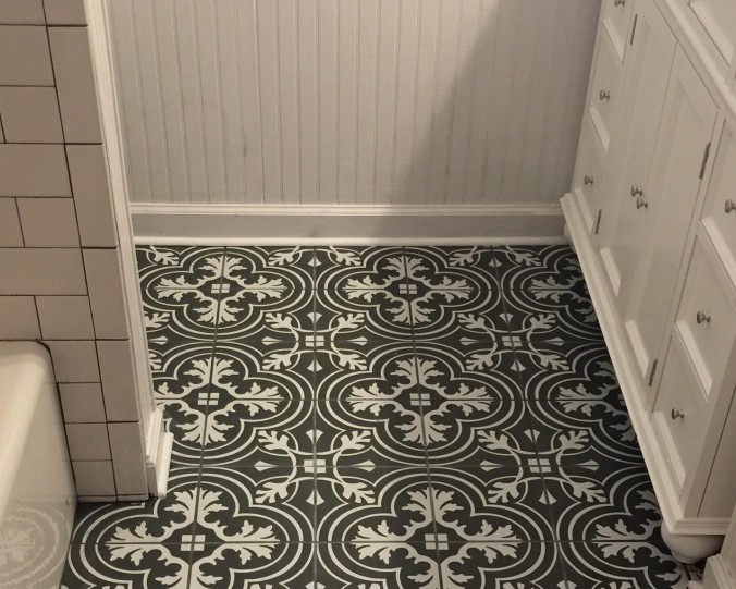 Statement Tile Floor. Full Bathroom Remodel. Kensington Park Area. Savannah, GA. Done by Old South Flooring & Tile.